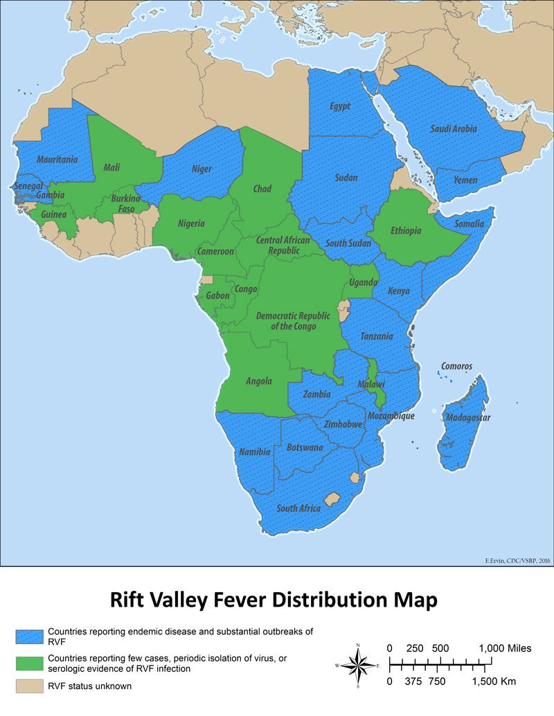 Bản đồ phân bố Rift Valley fever (CDC 2016)